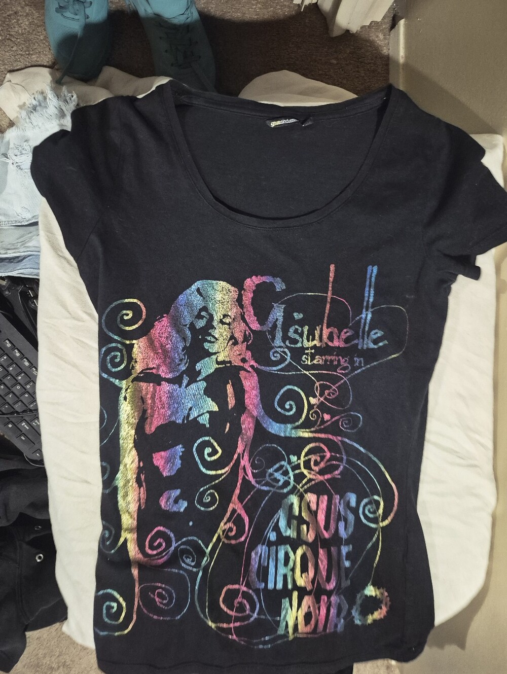 Black Short Sleeve Graphic Tee with Rainbow Metallic Print
